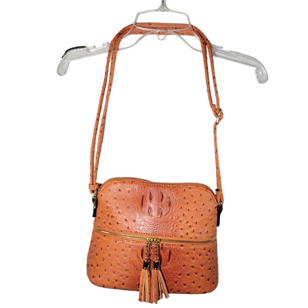 Orange faux ostrich crossbody bag